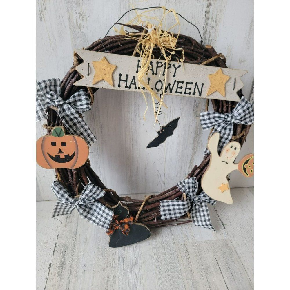 Happy Halloween‎ Wreath black cat ghost bat home decor